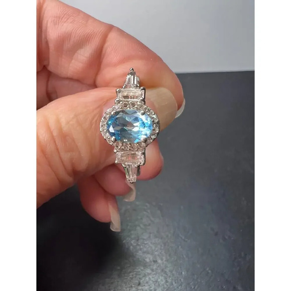 Blue and white topaz sterling silver halo ring size 9 - Picture 6 of 11